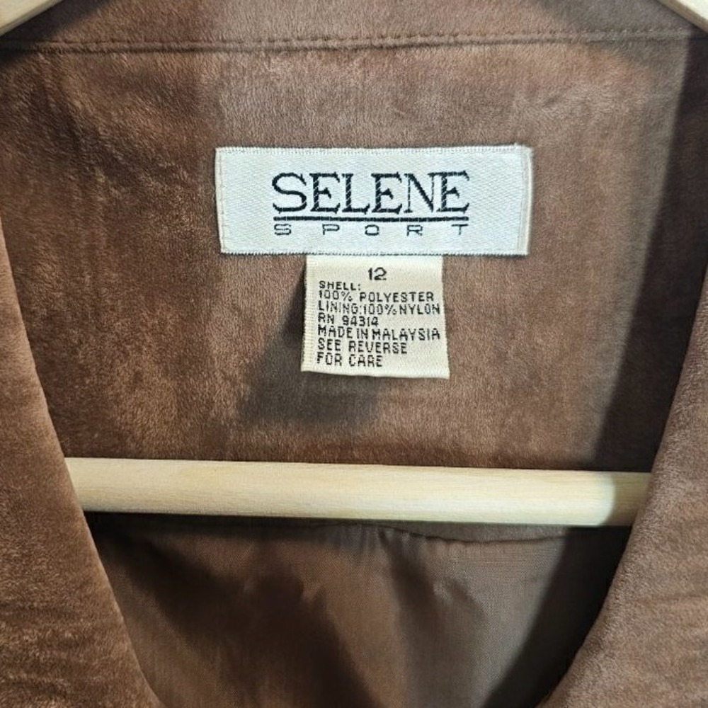 Vintage Selene Faux Suede Western Jacket Brown Button Front Blazer Size 12 - Picture 10 of 12
